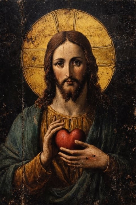Sagrado Corazón de Jesús. Jesucristo mostrando su corazón