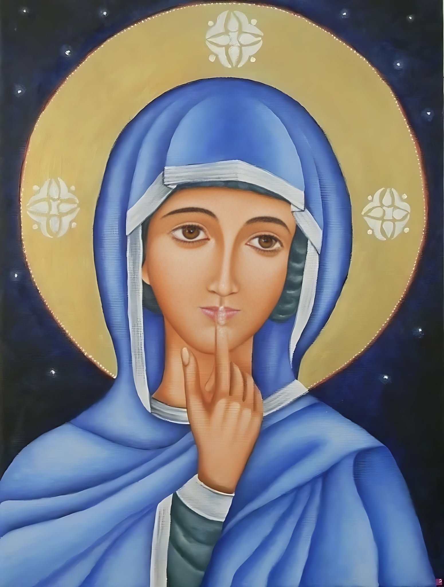 Virgen del Silencio. La Virgen con el dedo sobre los labios, pidiendo silencio